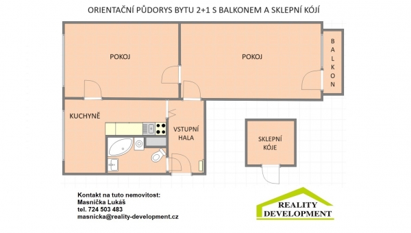 PRODÁNO - Na prodej Byt 2+1 s balkonem v obci Lišov u Českých Budějovic - PRODÁNO